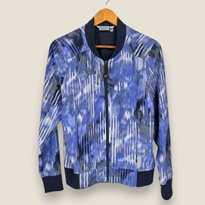 Athleta Brooklyn Watercolor Jacket Women Large Blue Full Zip Lightweight Bomber